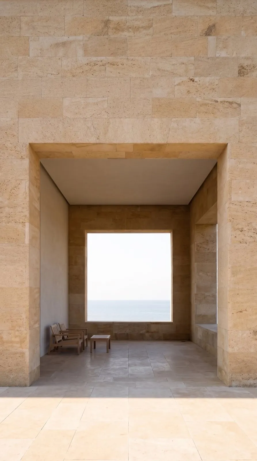 The loggia, and the one opening cut through to the sea