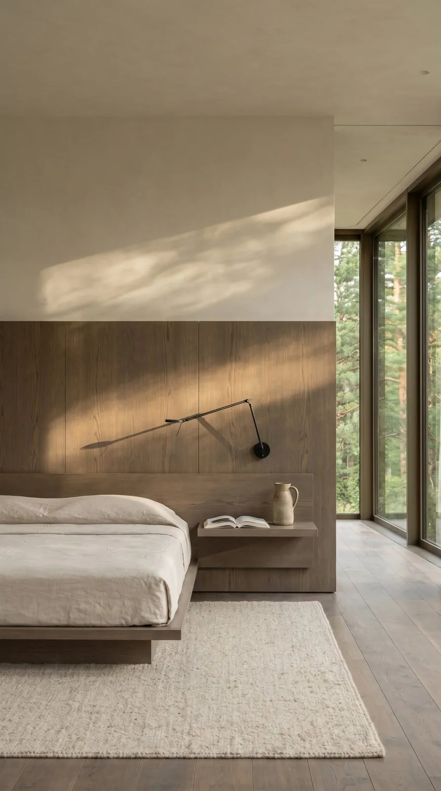 The bed head against charcoal larch