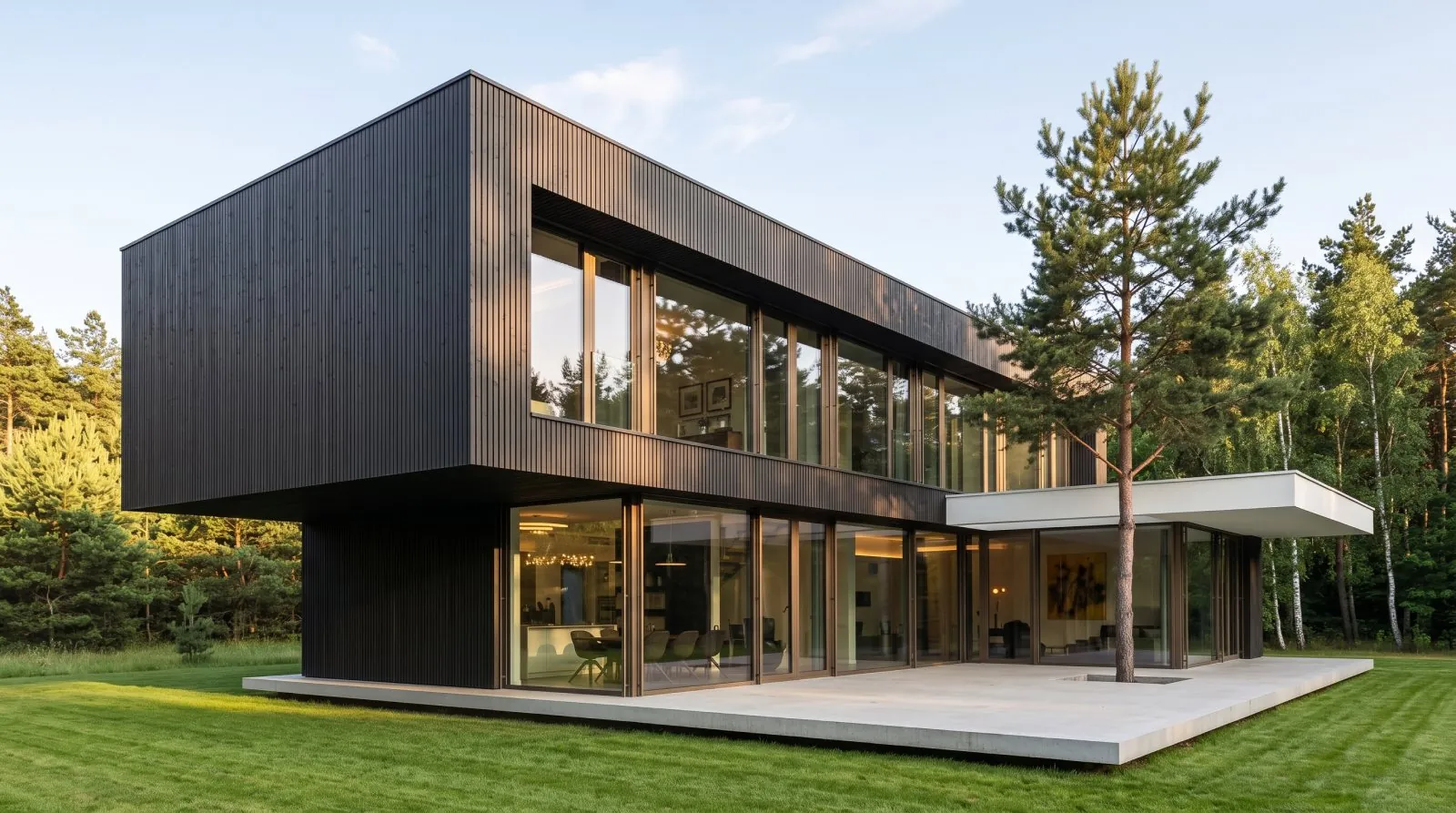 BOROVA from the lawn, the upper volume cantilevered over the terrace