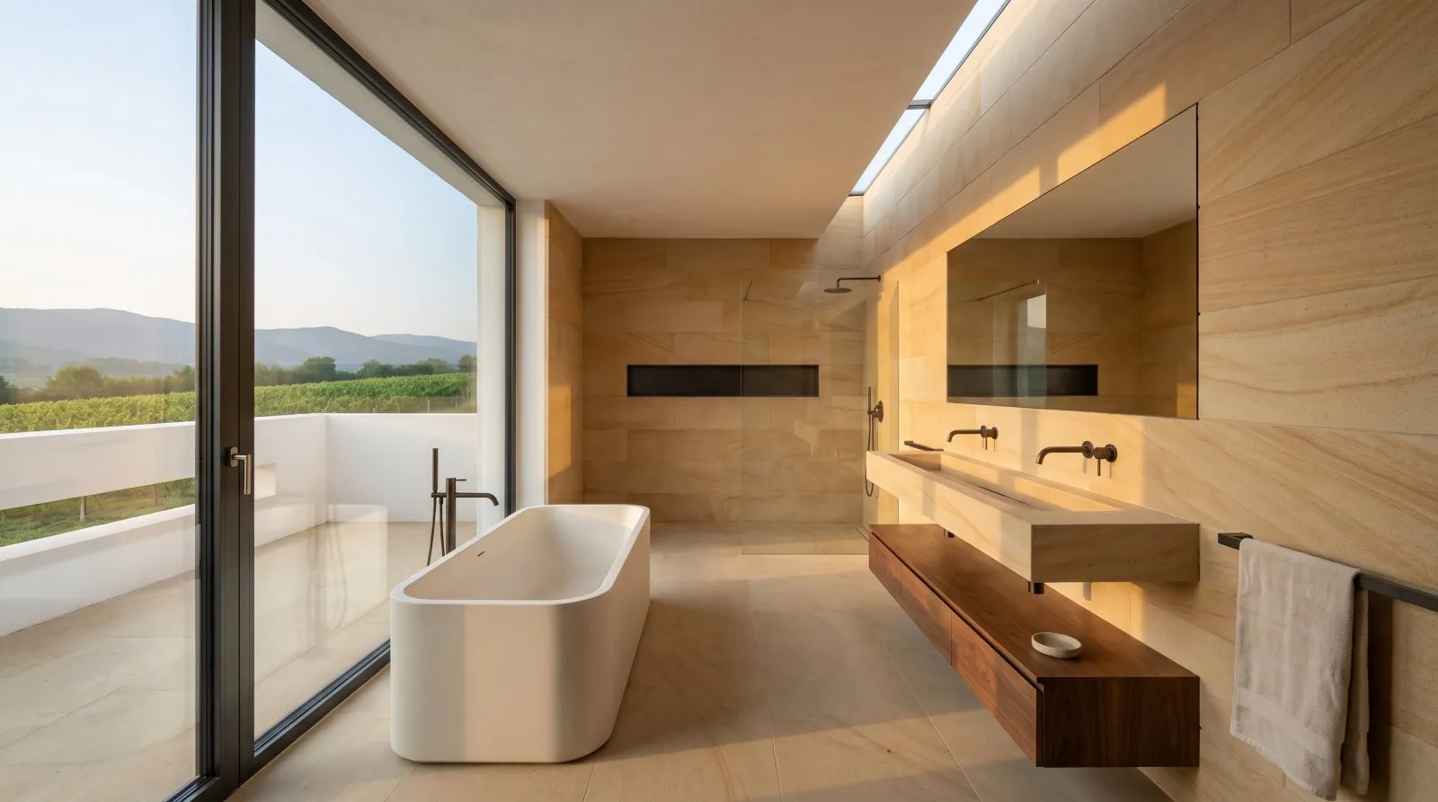 The main bathroom, lime plaster and sandstone