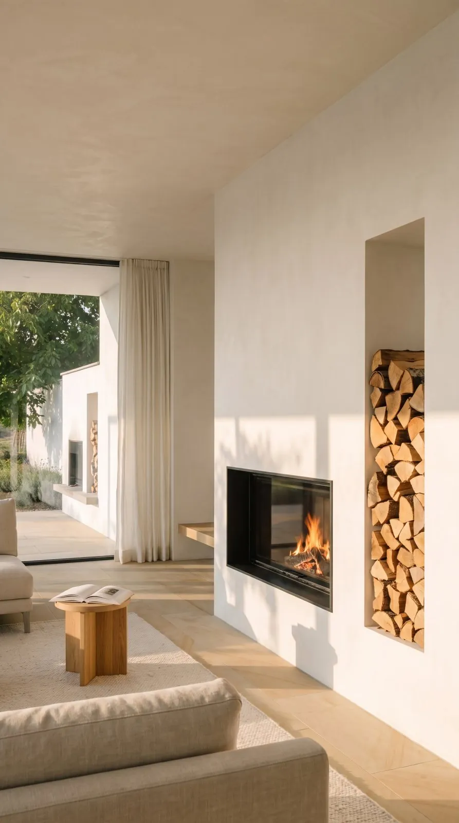 The outdoor fireplace at the end of the terrace