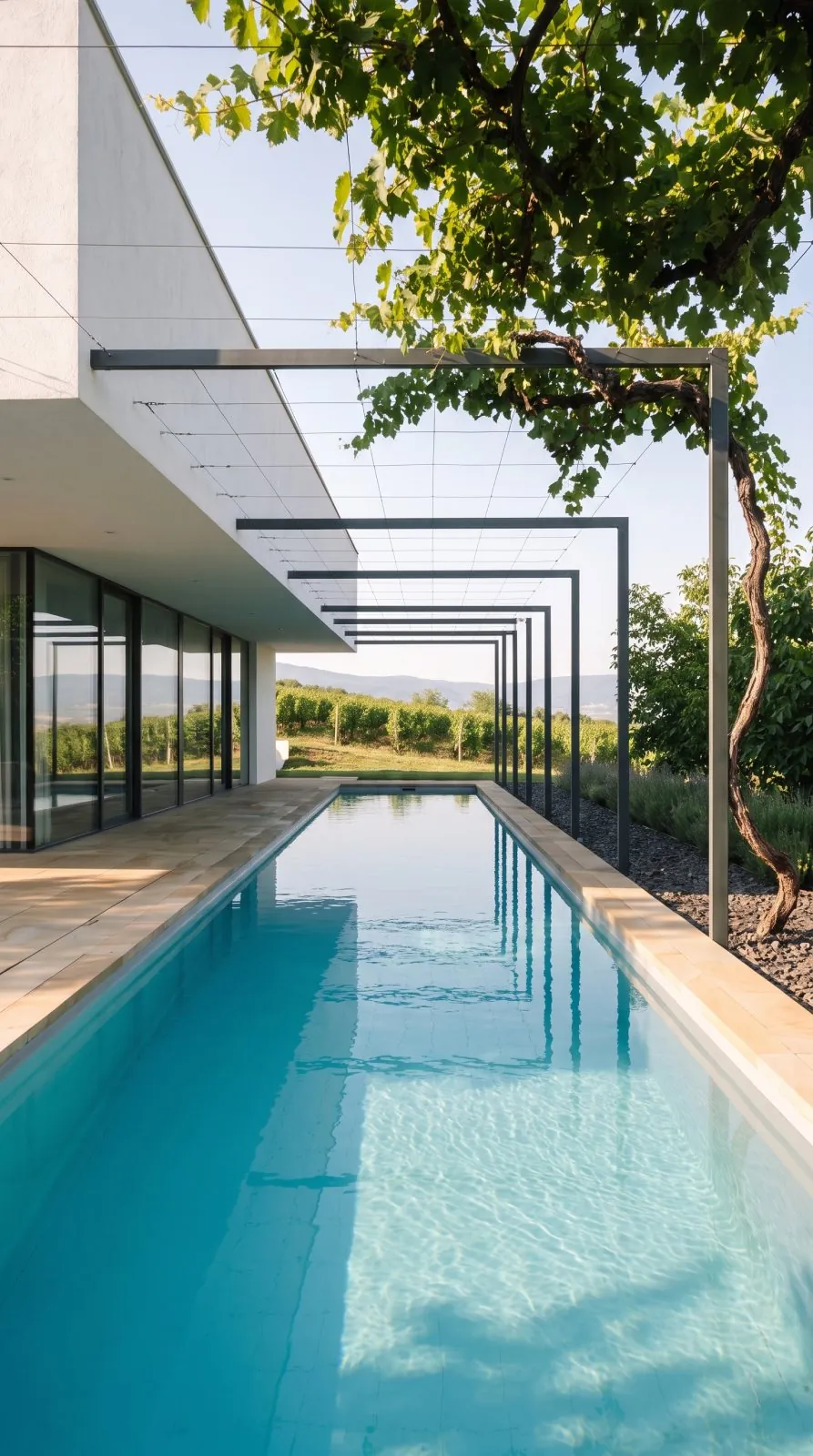 The pool running the length of the glazed floor