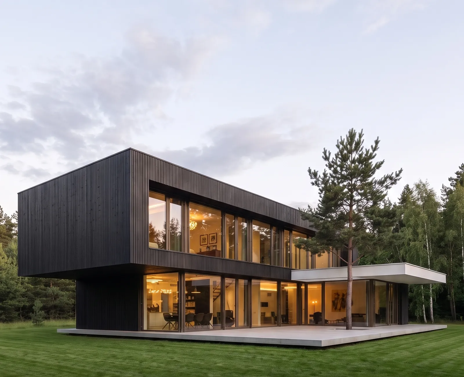 BOROVA, the covered terrace with a pine standing through the deck